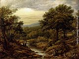 A River Landscape, With Two Boys Fishing And A Girl Fetching Water by John Linnell